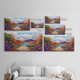 Canyon Lake Path, Colorful Wildflowers, Bold Autumn Hills, Framed Canvas Print, Nature Inspired Wall Art, Southwestern Decor