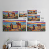 Horse Beach, Sunset, Western, Framed Canvas Print, Cowboy Art, Coastal Wall Decor, Rustic Boho Style, Entryway Statement Piece