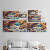 Cave Ocean, Wave, Cliff, Canvas Print, Coastal Nature Art, Bold Seaside Landscape Painting, Living Room Wall Decor, Nature Escape