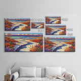 Winter River, Snow, Colorful, Framed Canvas Print, Winter Wonderland Art, Vibrant Seasonal Landscape, Cozy Cabin Wall Decor