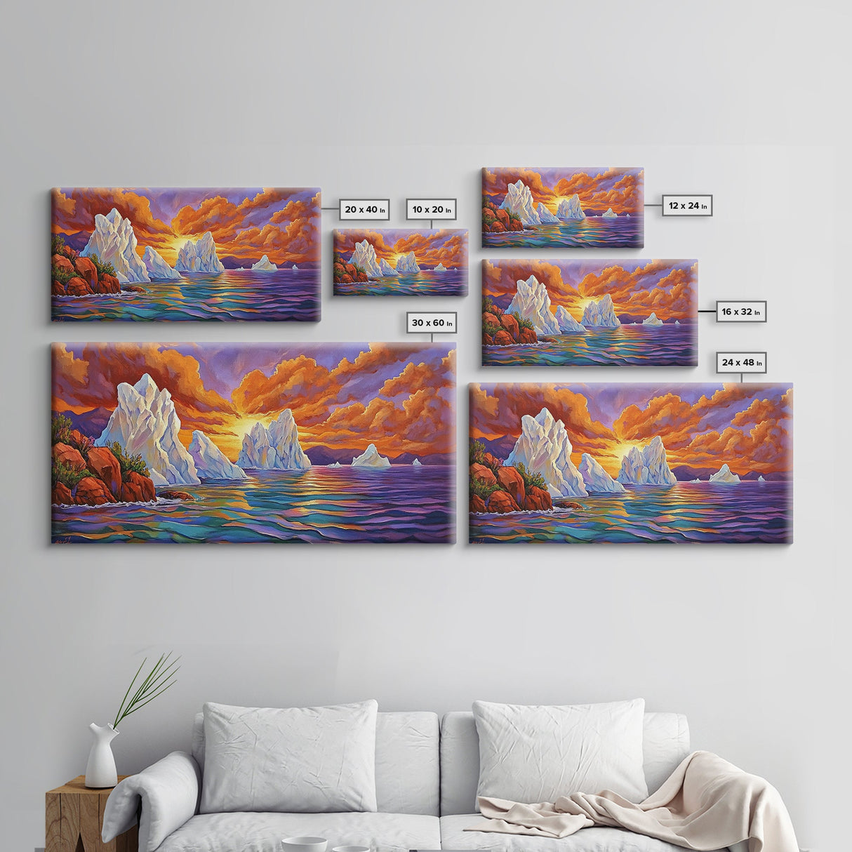 Iceberg Ocean, Sunset, Arctic, Canvas Print, Nature Wall Art, Vibrant Seascape Painting, Winter Decor Accent, Living Room Display