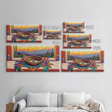 Fountain Sunset Flowers, Serenity, Framed Canvas Print, Southwestern Wall Art, Boho Vibe, Tranquil Home Decor, Kitchen or Entryway Art