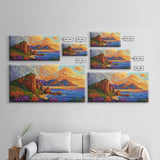 Coastline Mountains, Sunset, Landscape, Framed Canvas Print, Seascape Wall Art, Coastal Decor, Colorful Landscape, Living Room Beach Art