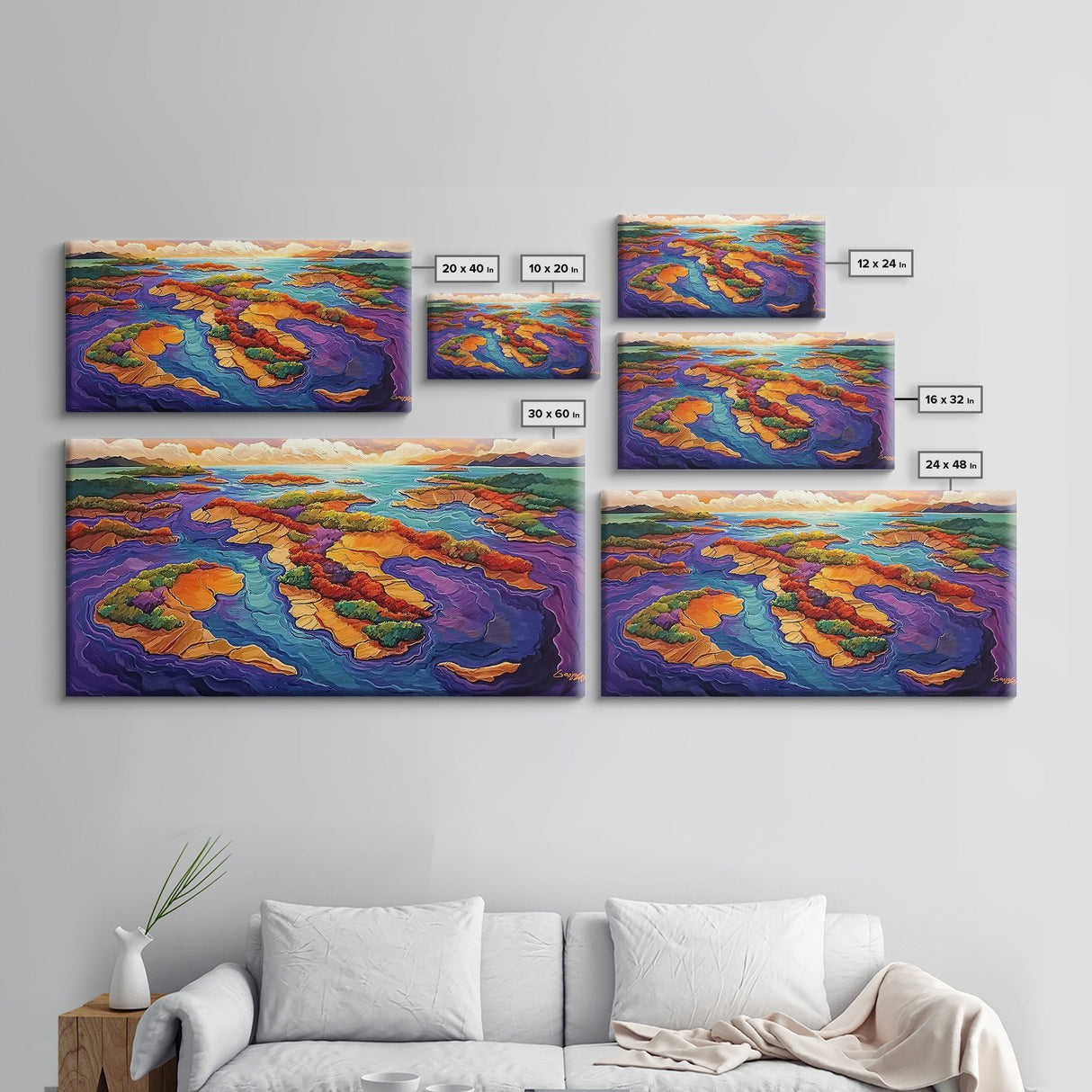 Sunset Island, Vibes, Tropical, Canvas Print, coastal landscape wall art, tropical home decor, beach house art, colorful ocean print