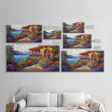 Lake Cabin, Garden, Pathway, Framed Canvas Print lakeside retreat artwork, rustic home wall art, cozy landscape scene, autumn print