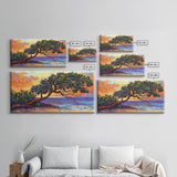 Tropical Tree, Beach, Sunset, Framed Canvas Print nature lover wall decor, boho coastal print, vibrant living room art, island art
