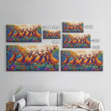 Deer Autumn, Forest, Scene, Framed Canvas Print wildlife cabin wall decor, vibrant Fall nature art, lodge living room print