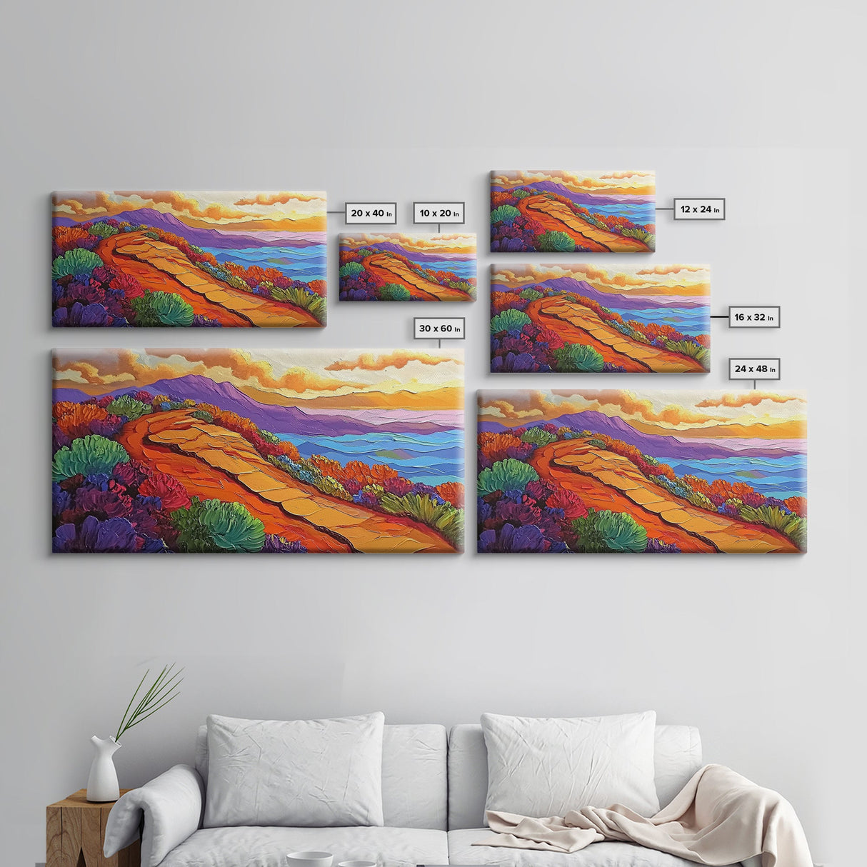 Pathway Mountain, Trail, Sunset, Framed Canvas Print adventure lovers gift, hiking trail art, colorful landscape wall decor