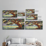 Twisted Tree, Lakeside Sunset, Majestic Oak, Canvas Print, Nature Wall Art, Living Room or Office Decor, Scenic Landscape Painting