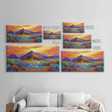 Island Sunset, Mountain Horizon, Ocean Glow, Framed Canvas Print, Bold Wall Art, Bedroom or Office Decor, Tropical Paradise Painting