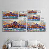 Ocean Peak, Island Sunrise, Vibrant Mountain, Framed Canvas Print, Bold Coastal Art, Beach House Wall Decor, Sunset Vibes