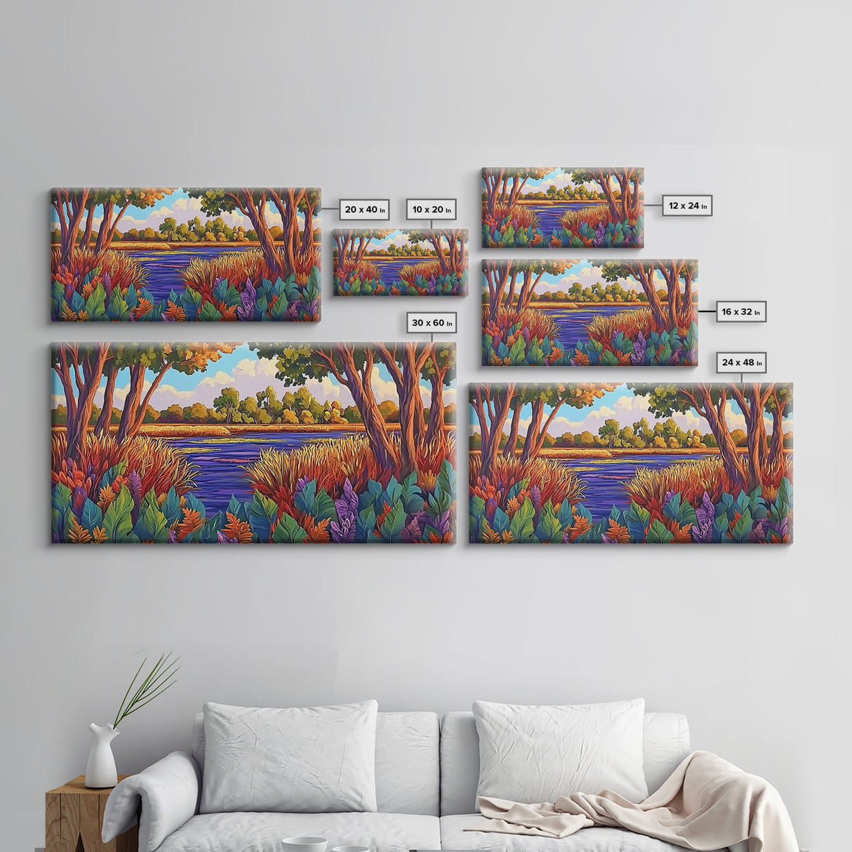 Autumn River, Landscape, Tranquil, Framed Canvas Print, fall river landscape, Entryway Wall Art, autumn colors, nature decor