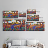 Autumn River, Landscape, Tranquil, Framed Canvas Print, fall river landscape, Entryway Wall Art, autumn colors, nature decor