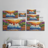 Splash Ocean, Garden, Patio, Canvas Print, bold wave crashing, vibrant tropical garden wall art, outdoor decor, boho coastal style