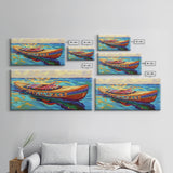 Canoe Water, Colorful, Tribal, Canvas Print, boho kayak art, nautical decor, beach house wall art, rustic folk painting, summer vibe