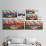 Tropical Beach, Clouds, Canvas Print, Colorful coastal beach artwork with dramatic clouds and waves, Bathroom Wall Art, coastal style