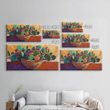 Cactus, Succulent, Pottery, Flowers, Canvas Print southwestern kitchen wall art, vibrant decor, colorful succulent painting