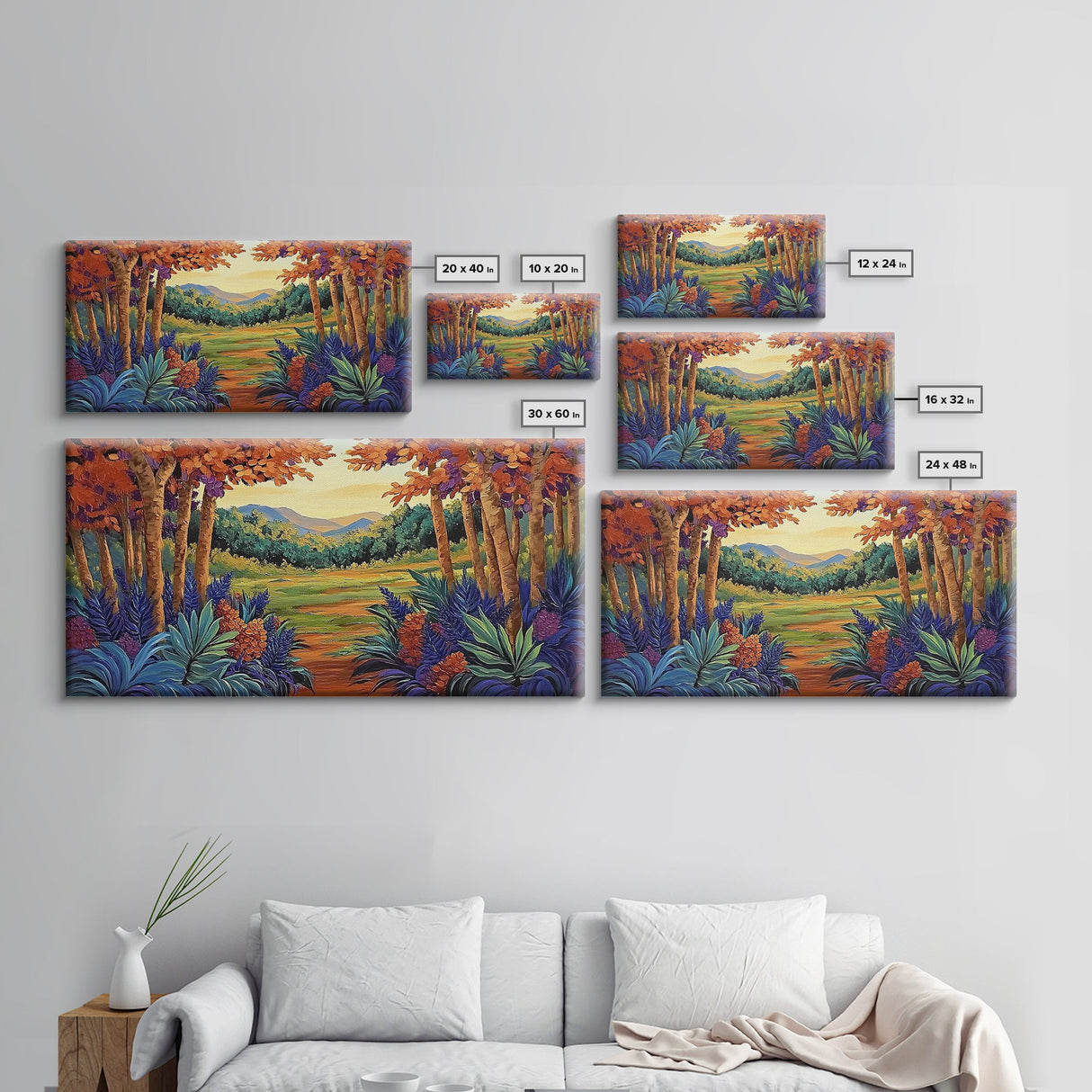 Forest Fall, Colorful, Leaves, Framed Canvas Print bold woodland foliage design, vibrant autumn landscape art, hallway wall accent