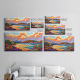 Beach Clouds, Coastal, Pastel, Framed Canvas Print soft tropical seascape painting, ocean view boho art, serene living room print