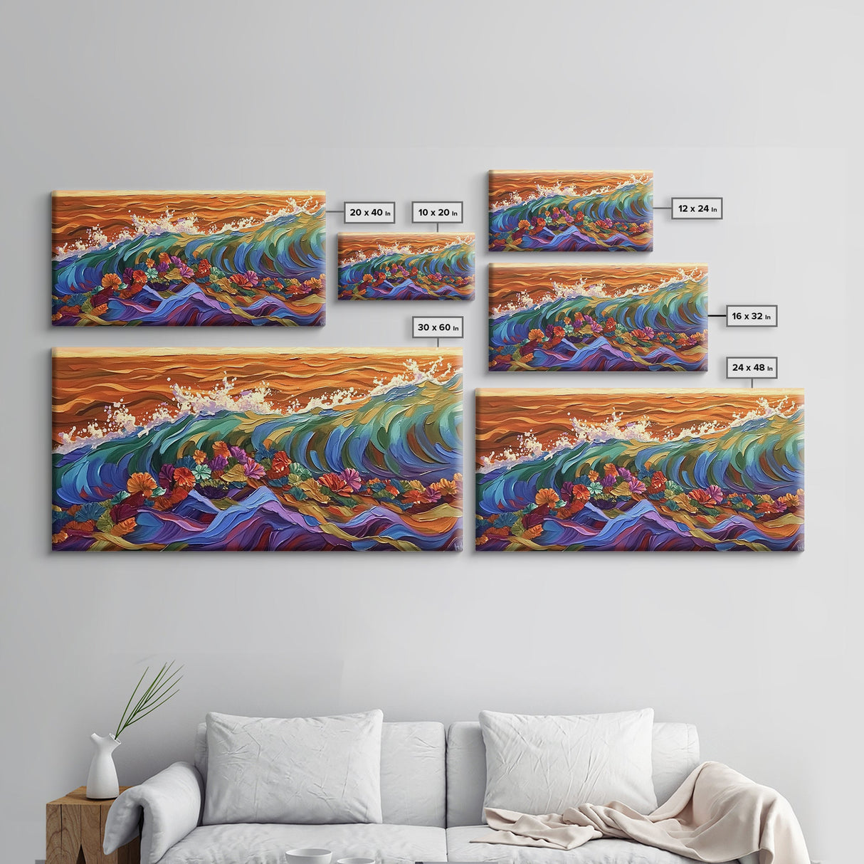 Sunset Ocean, Bold Waves, Color Splash, Canvas Print, Vibrant Seascape Art, Beach House Decor, Coastal Living Room Wall Art