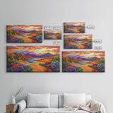 Rainbow Sky, Desert River, Mountain View, Canvas Print, Scenic Landscape Wall Art, Colorful Fall Decor, Living Room Statement Piece