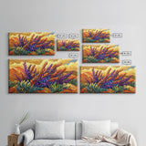 Lavender Bloom, Desert, Hillside, Framed Canvas Print Vibrant floral wall art, southwest boho style, Autumn art, hallway decor