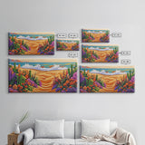 Beach Floral, Sunset, Cactus, Vibrant Desert Coastal Pathway Canvas Print, Entryway Wall Art, Boho Style Art, Tropical Beach Wall Decor