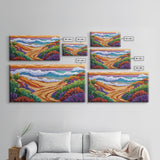 Sunset, Ocean, Trail, Beach, Coastal Sunset Pathway Framed Canvas Print, Bedroom Wall Art, Vibrant Seaside Landscape, Bold Color Decor
