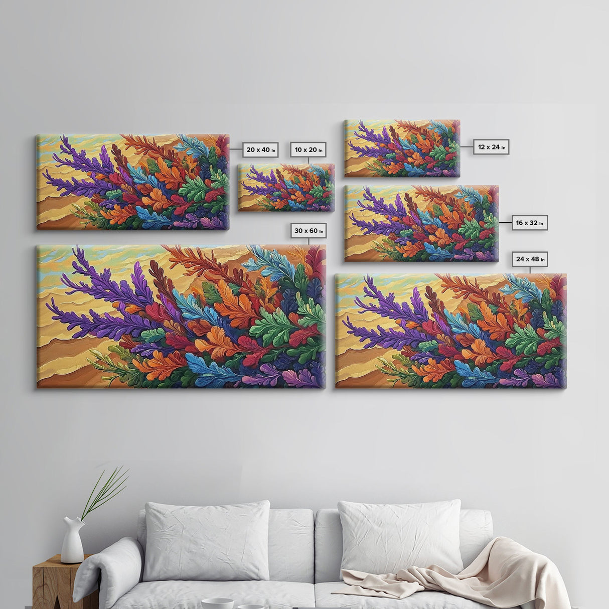 Leaves Autumn, Colorful, Canvas Print, Fall Boho Wall Decor, Vibrant Foliage Painting, Nature-Inspired Living Room Wall Art