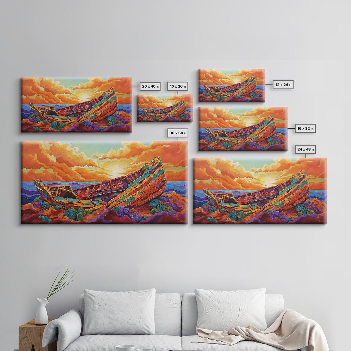Shipwreck Sunset, Sea, Rustic, Framed Canvas Print, nautical fall coastal decor, beach cabin art, rustic ocean themed living room art
