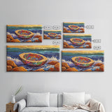 Pan Dulce, Ocean, Rocks, Sea, Canvas Print, Mexican sweet bread wall art, kitchen decor, dessert lover painting, bakery-inspired artwork