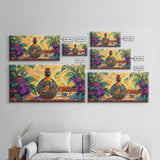 Tequila Bottle, Floral, Decor, Framed Canvas Print, Mexican kitchen wall art, vibrant bottle painting, fiesta bar wall boho artwork
