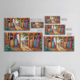 Surfboards Beach, Tropical, Colorful Life, Framed Canvas Print, Coastal Art, Entryway Wall Decor, Surf Shack Vibes, Tropical Summer