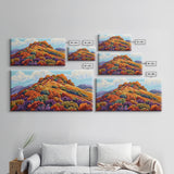 Autumn Hill, Landscape, Framed Canvas Print, Colorful Fall Mountain Scene, Cozy Autumn Wall Decor, Rustic Living Room Art