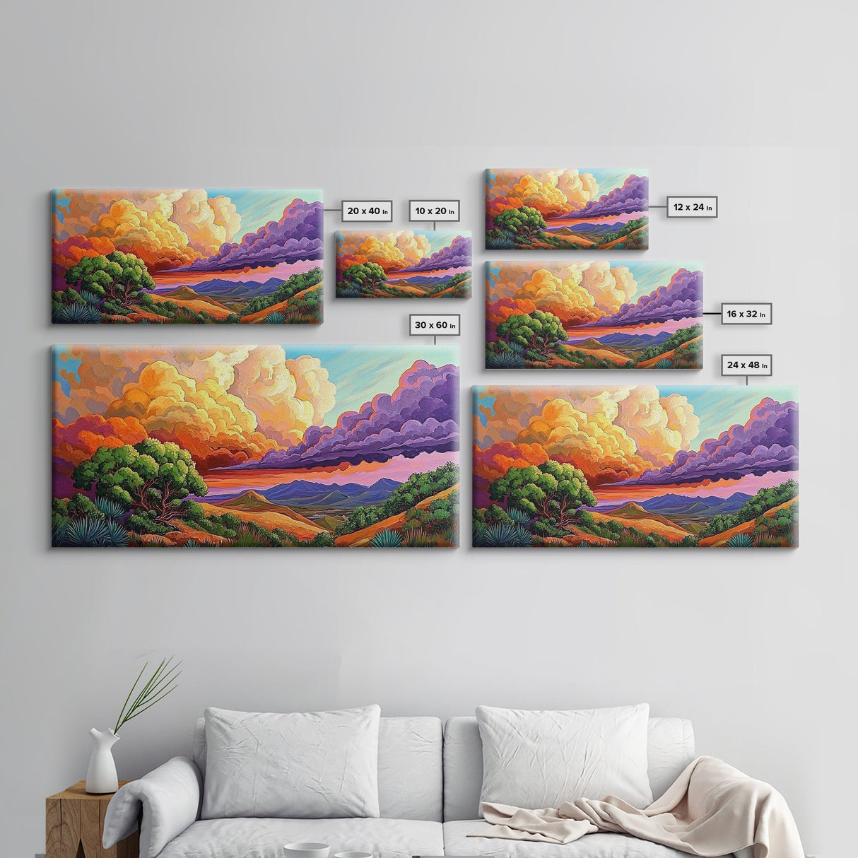 Desert Mountains, Sky, Sunset Clouds, Framed Canvas Print, Colorful Landscape Art, Office Wall Decor, Western Scenery, Autumn Vibes