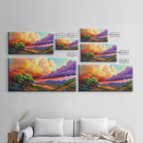 Desert Mountains, Sky, Sunset Clouds, Framed Canvas Print, Colorful Landscape Art, Office Wall Decor, Western Scenery, Autumn Vibes