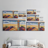 Beach Path, Waves, Nature, Ocean path with pillar, Framed Canvas Print, Coastal Decor, Vibrant Wall Art, Bathroom or Hallway Art