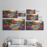 Tropical, Beach, Sunset, Palm, Vibrant tropical beach art, Canvas Print, Island Paradise Decor, Vacation Vibes, Living Room Art