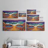 Hot Tubs, Ocean, Sunset, Waves, Framed Canvas Print, Seaside spa art, whimsical coastal print, boho beach bathroom art, spa decor