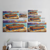 Tile Garden, Water, Feature, Framed Canvas Print Bright terracotta planter wall art, outdoor courtyard or patio decor, folk painting