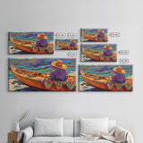Boat Fisherman, Serene, Waters, Canvas Print colorful coastal life art Office Wall Art tropical ocean boho decor relaxed living