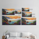 Ocean Sunset, Hills, Tropical, Serene beach Canvas Print, tropical landscape wall art, calming sunset painting, living room boho decor