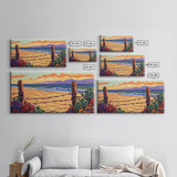 Beach Cactus, Fence, Framed Canvas Print, Vibrant Desert Beach Landscape, Colorful Boho Western Decor, Southwestern Living Room Art