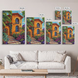 Tropical Villa, Sunset, Vibes, Framed Canvas Print, Mediterranean wall art, boho home decor, warm palette, Kitchen or Living Room