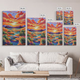 Sunset Desert, River, Color, Framed Canvas Print dreamy painted desert river sunset, colorful sky landscape artwork, nature boho art