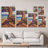 Tree Shore, Coastal, Vibrant, Canvas Print, Bold beach tree painting, tropical landscape art, Living Room or Beach House Wall Decor