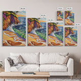 Coastal Sunset, Waves, Color, Canvas Print, Vibrant seascape art, beach house wall décor, boho ocean scene, bathroom wall art