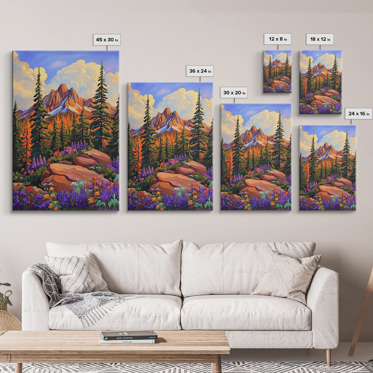 Mountain Forest, Wildflowers, Scenic, Framed Canvas Print, Nature Lover Gift, Cabin Decor, Rustic Living Room Art, Woodland Landscape
