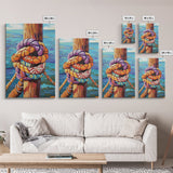 Nautical Knot, Dock, Ocean, Framed Canvas Print, Coastal Wall Art, Beach House Decor, Colorful Seaside Painting, Boat Lover Gift