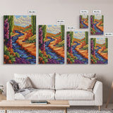 River Canyon, Fall, Flowers, Framed Canvas Print, Autumn Nature Artwork, Cozy Cabin Decor, Warm Earth Tones, Living Room Wall Art